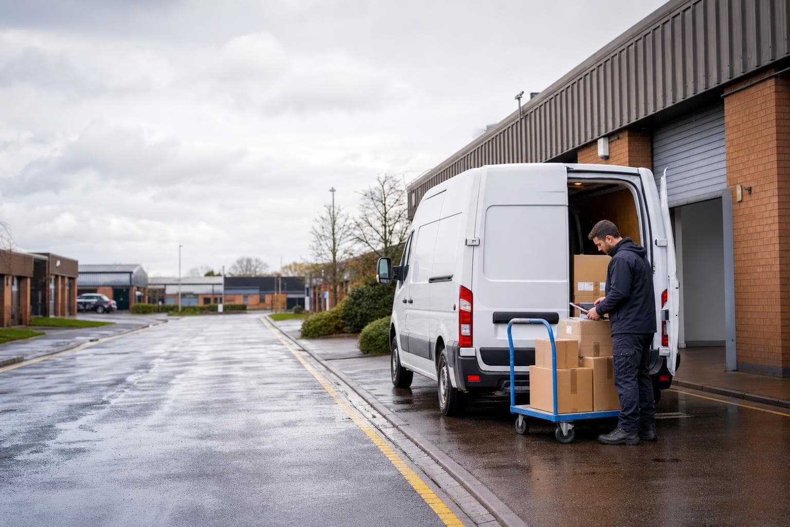 Unbranded courier vehicle ready to leave Danbury with clinic items, specialist products and personal consignments secured for direct transport