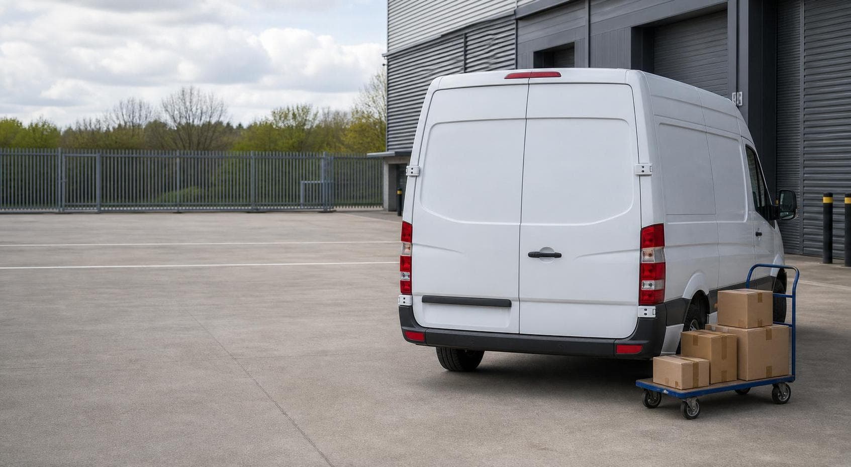 Unbranded courier vehicle ready to leave South Woodham Ferrers with marine supplies, contractor materials and retail cartons secured for direct transport
